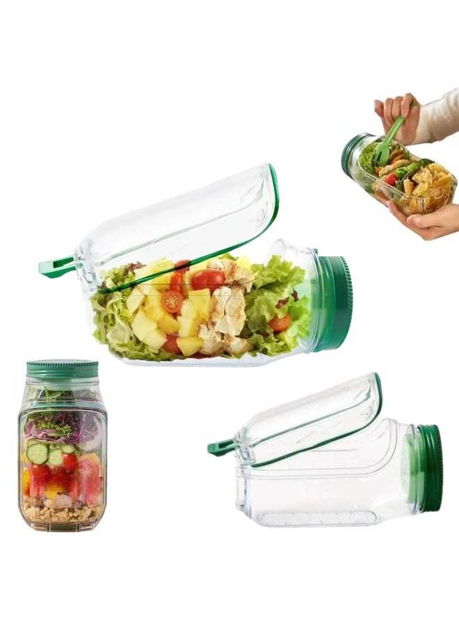 ARABIQO Side-Opening Salad Mason Jar – Leak-Proof Dressing Container with Integrated Lid & Bowl, Reusable Portable Lunch Box for Office, Picnic & Travel - Image 1